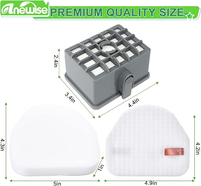 Anewise Filter Replacement for Shark Rocket Professional NV480 NV472 NV481 NV482 NV484 Rotator NV450 NV451 Upright Vacuum, 1 HEPA & 1 Foam & 1 Felt Filter, Part # XHF480 & XFF450, Tall Size 2.75"