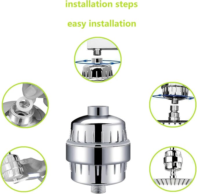 15 Stage Universal Shower Water Filter Cartridges for Chemical & Chlorine Reduction, Hard Water, pH Balance Restoration - Replacement for All Similar Shower Systems (4 Pack)