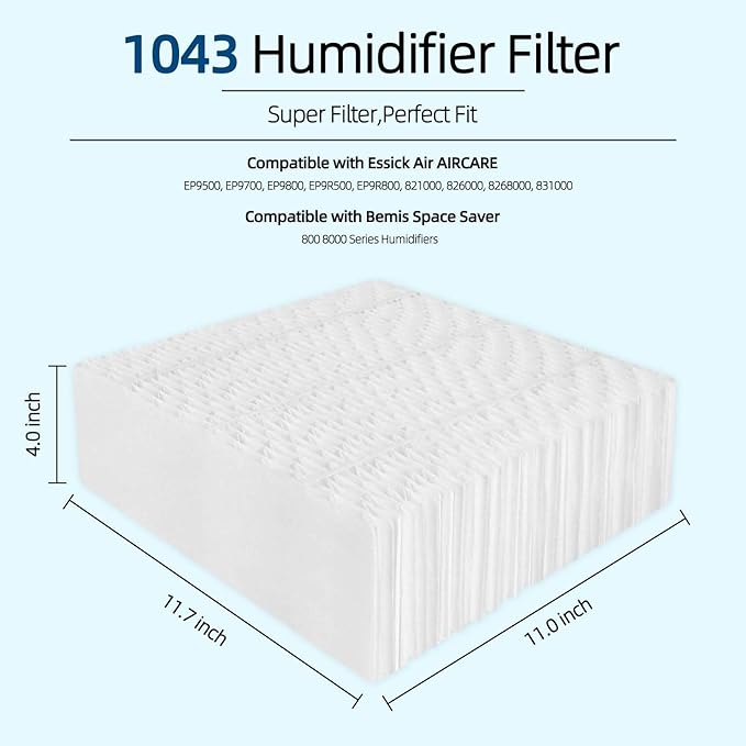 3-Pack 1043 Humidifier Filter Replacement: for Essick Air AIRCARE EP9500, EP9700, EP9800, EP9R500, EP9R800, 821000, 826000, 826800, 831000 and Bemis Space Saver 800 8000 Super Wick Humidifiers