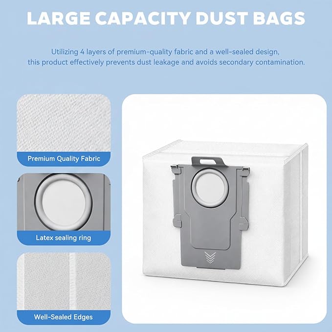 6-Pack Replacement Dust Bags for Roborock, Compatible with Q5, Q7, Q8, S7, S8 Series | Fits S8 Pro Ultra, S7 MaxV Ultra, Q7 Max+, Q5+
