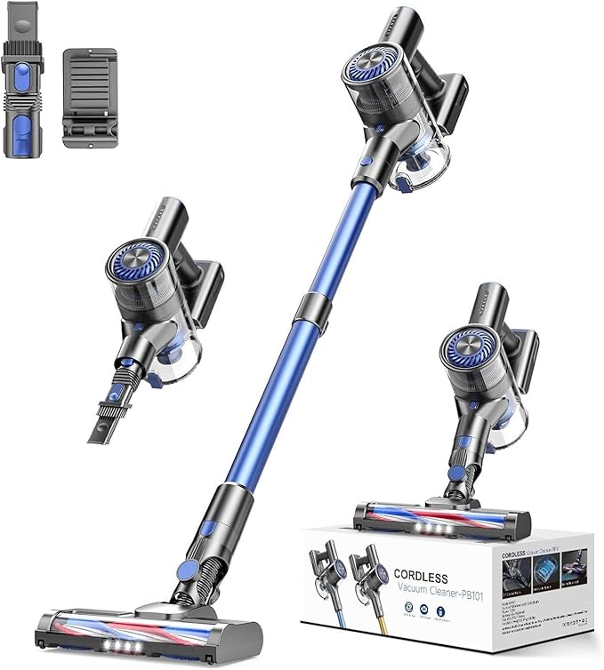 MBTTODF Cordless Vacuum Cleaner, Stick Vacuum Cordless Rechargeable with Power Suction, Up to 40-Min Runtime, Lightweight Vacuum Cleaners for Home, Hardwood Floor,Pet Hair,Carpets,Tile(Blue)
