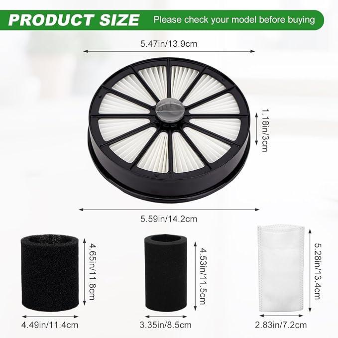 2087 Filters Replacement Compatible with Bissell 2087 Series Hair Eraser Lift-Off Upright Vacuum 20871 2087 20872 20874 20878 2087R 2087Q Compare to Part 1612637 & 1612631 (1+1 Set)