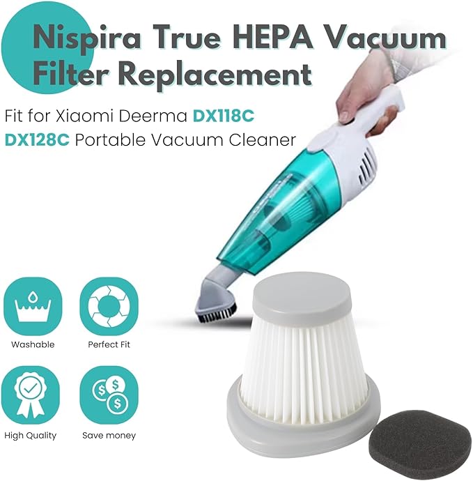 Nispira HEPA Filter Replacement Compatible with Xiaomi Deerma DX118C DX128C Handheld Portable Vacuum Cleaner, 3 Packs