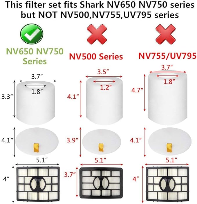 Hechuang NV752, AZ1002 Filters for Shark Rotator APEX DuoClean Powered Lift-Away Vacuum AZ1002, NV650, NV651, NV652, NV750, NV751, NV752, NV753, AX950, AX951, Replacement Part XFF650 & XHF650