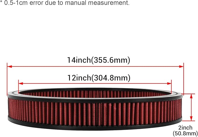 PTNHZ Red Round Air Cleaner Filter Element High Flow Replacement With Chevy Buick Ford GMC Oldsmobile Pontiac (14" x 2")
