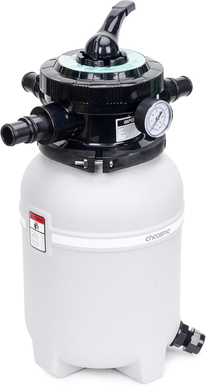10” Sand Filter Tank Replacement Kit, Pool Sand Filter Tank with 6-Way Multi-Port Valve and 1.25/1.5 in Hose Adapters for Compatible Above Ground Pool Sand Filter Systems, Pump Not Included