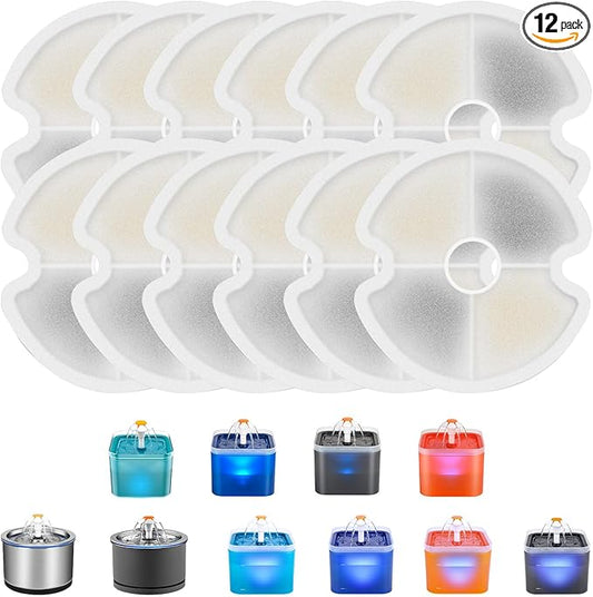 Wonder Creature Cat Water Fountain Filter Replacement, 4/8/12/4+4/8+8 Filters Pack for 2L/67oz Automatic Cat Fountain (12 Pack)