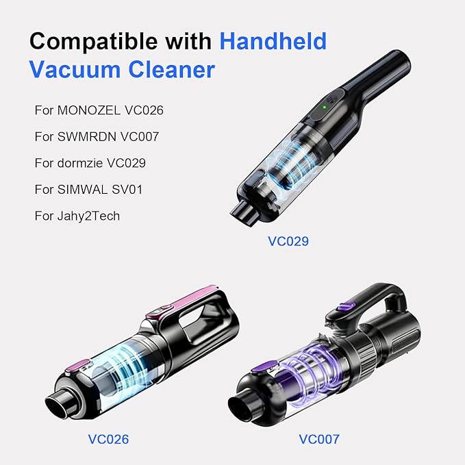 6 Pack Filter Replacement Compatible with MONOZEL VC026, SWMRDN VC007, Dormzie VC029, SIMWAL SV01 Cordless Handheld Vacuum Cleaner, Washable Filters Accessories Part