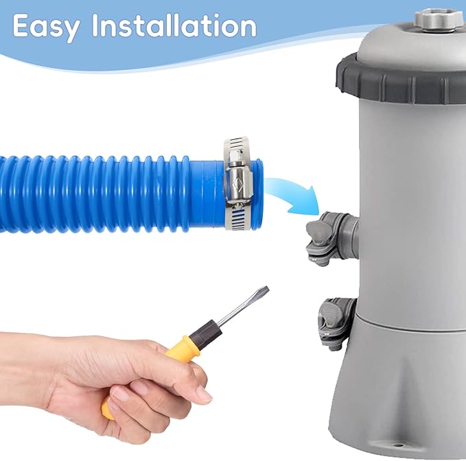 Replacement Pool Hoses for Above Ground Pools 1 1/4, 59" Long Filter Pump Hose, 4 Packs Pool Pump Hose with 4 Hose Holders and 8 Metal Clamps (Blue)