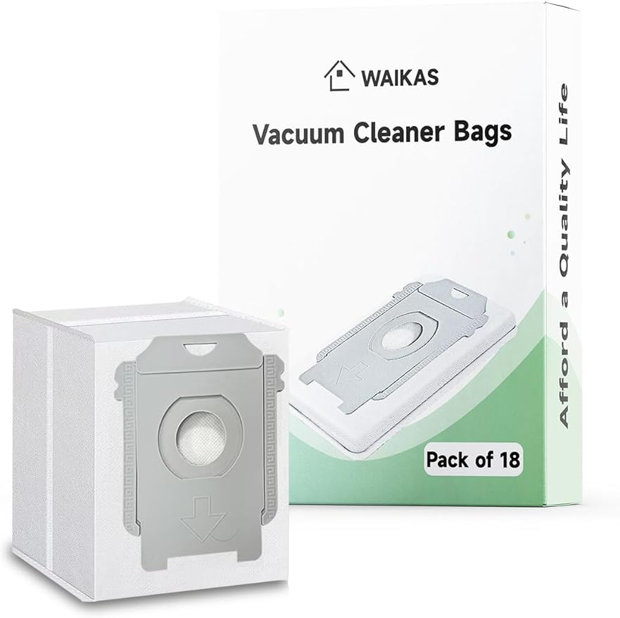 WAIKAS 18 Pack Vacuum Bags for iRobot Roomba i7 i7+ i8 i8+ i3 i3+ i4 i4+ i5 i5+ i6 i6+ j5 j5+ j6 j6+ j7 j7+ j8 j8+ j9 j9+ s9 Plus, 100 400 500 700 Series, All Clean Base Automatic Dirt Disposal Bags