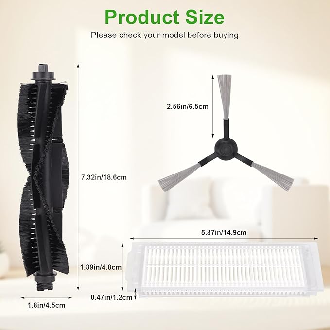 WVCR200S Replacement Parts for WYZE Robot Vacuum Cleaner WVCR200S Spare Accessories - 1 Roller Brush 3 Hepa Filters 3 Side Brush