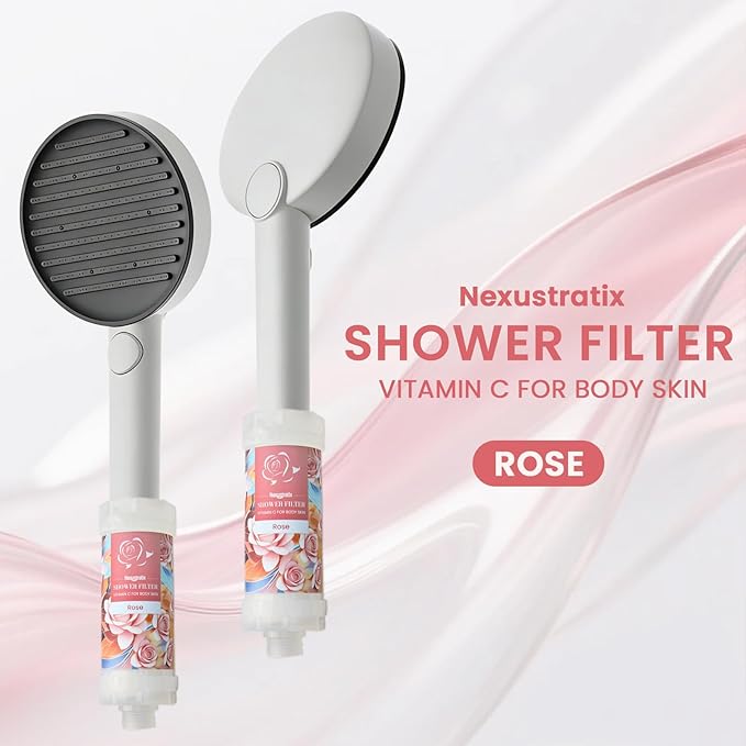 Vitamin-C Handheld Showerhead Filter For Hard Water, Luxurious Scent Skin Care & Hair Enhancement Softener Purifier, Aromatherapy Water Purify, Rose Odor