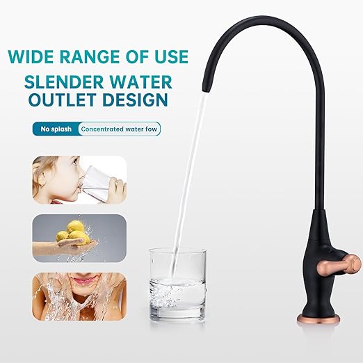 Sink Drinking Water Faucet, Sink Water Filter System, Suitable for Most Reverse Osmosis or Water Filtration Systems, Stainless Steel Reverse Osmosis Faucet for Kitchen Bar, Black+ Red Copper
