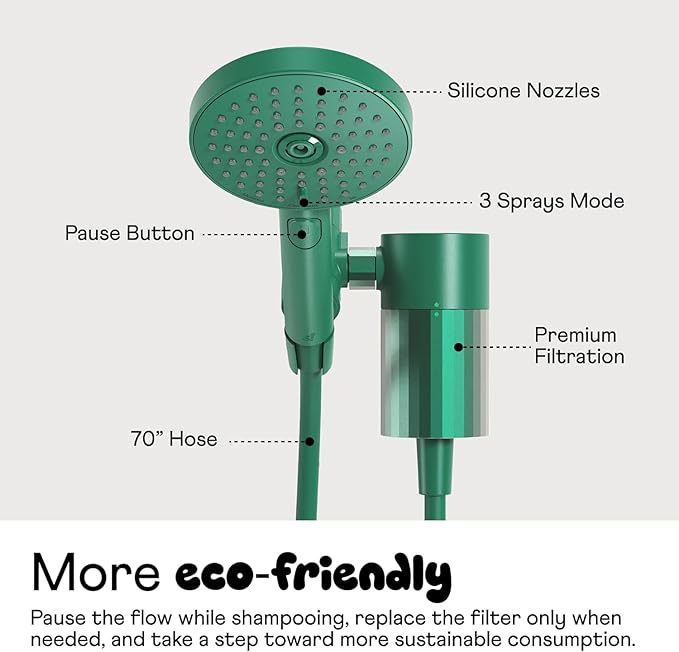 Sproos! - Handheld Showerhead with Filter Set, High Performance Filtration System for Healthier Hair and Skin, Extra Long 70 Inch Hose, 3 Customized Spray Functions, Pink