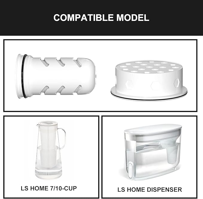LifeSt Home Dispenser Filter - 2 Membrane Micro & 2 Activated Carbon, Compatible with Glass & Plastic Pitchers (18/7/10c)