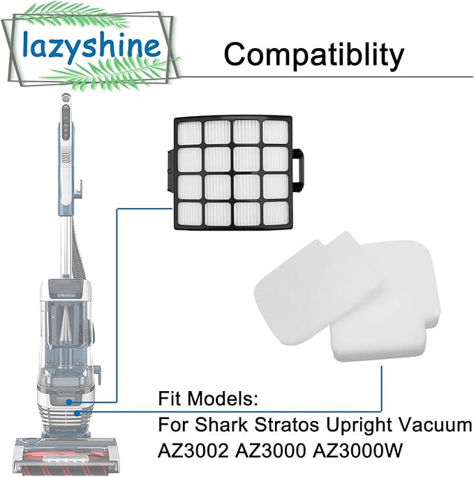 Filter Replacement for Shark AZ3002 AZ3000 AZ3000W Stratos DuoClean PowerFins Vacuum (2 Filters + 4 Foam & Felt Filters) (2 Filters + 4 Foam & Felt Filters))