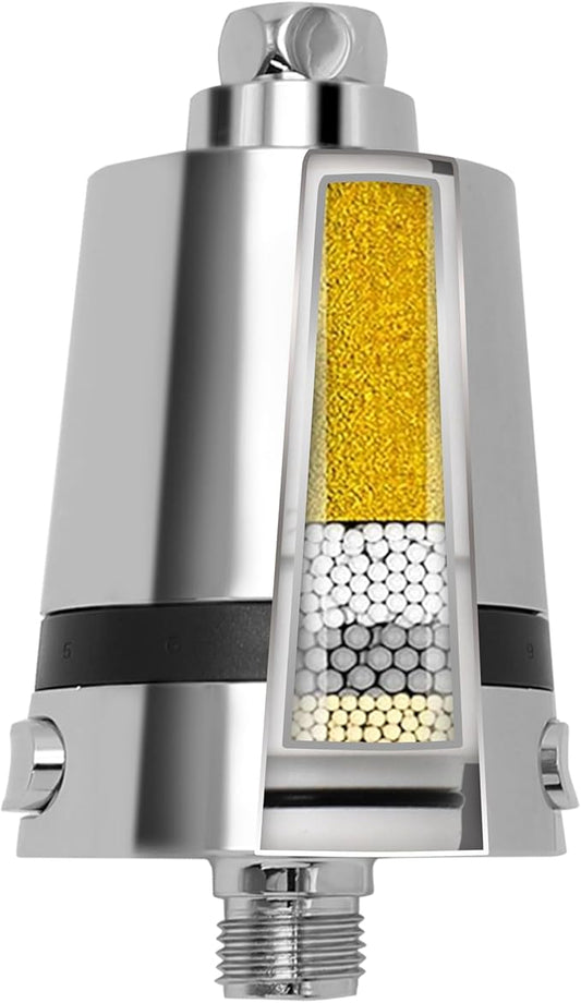 SANYCASA Shower Filter for Hard Water – KDF Filtration System Reduces Chlorine, Heavy Metals & Scale – Improves Skin & Hair Softness – Fits Most Rain & Handheld Shower Heads - (Chrome Polished)