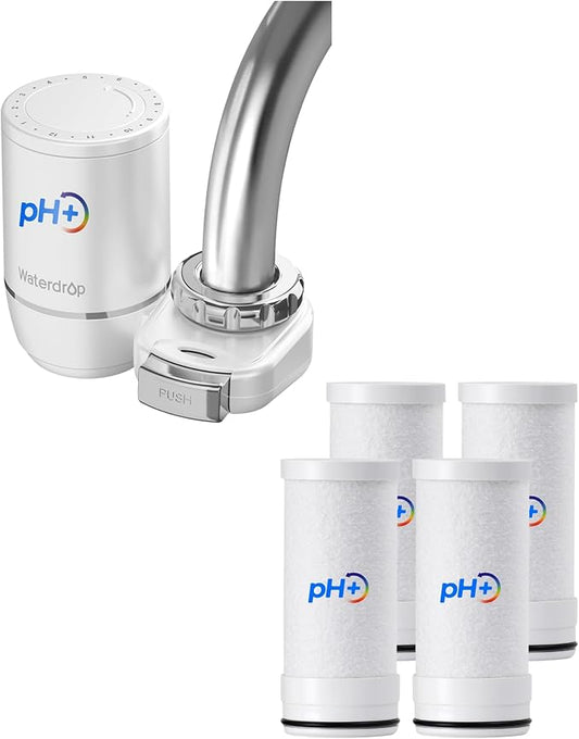 Waterdrop FC-02 Alkaline Water Filter for Sink Faucet, Filter Life Reminder, Tap Water Filter for Kitchen Sink, NSF Certified Reduces Chlorine, Easy Installation, 320 Gallons, 4 Filters