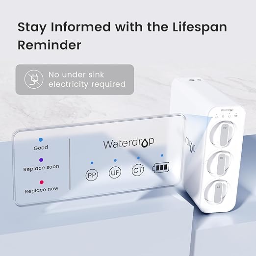 Waterdrop TSU-WB 0.01μm Ultra-Filtration Under Sink Water Filter System, 3-Stage Tankless Undersink Water Filtration with Faucet, Smart Panel, Does not Lower TDS (𝙉𝙊𝙏 𝙍𝙊), Drilling Required