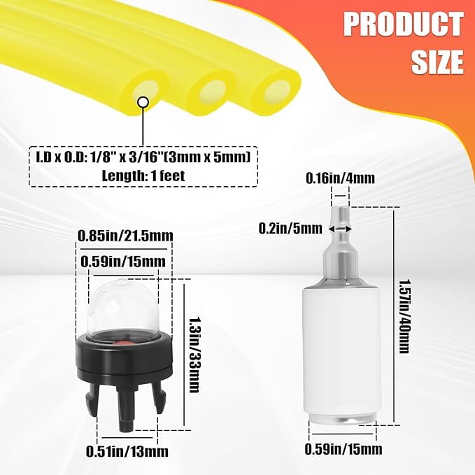 Podoy Fuel Line with Primer Bulb Fuel Filter kit Compatible with Zama Poulan Homelite Craftman Husqvarna Ryobi Carburetor Chainsaw Trimmer Repower Kit
