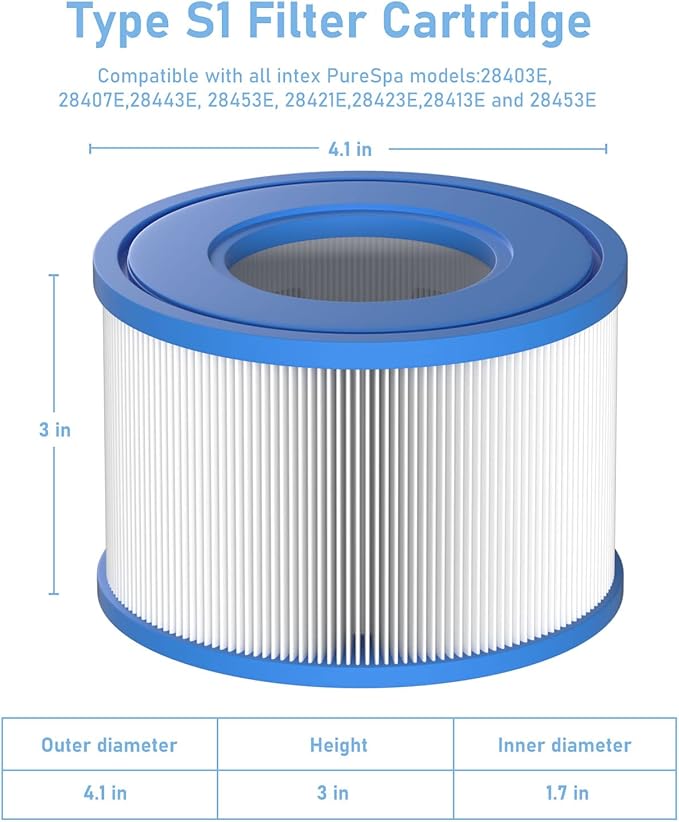 12 Pack Type S1 Spa Filters for All Intex PureSpa 28429E, 28403E, 28407E, 28443E, 28453E, 28421E, 28423E, 28413E, and 28453E, 11692, SB-h10, JPC01 Swimming Pool Pump