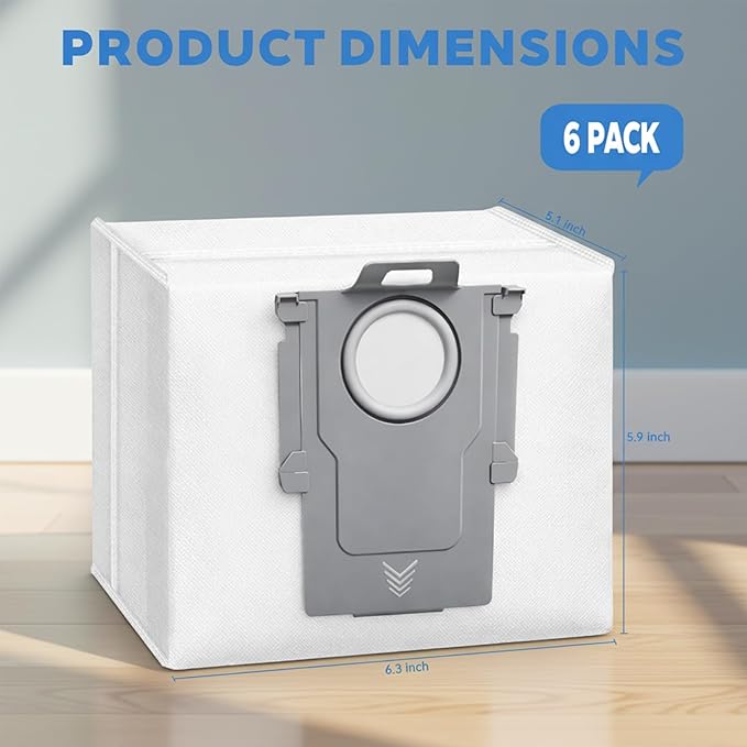 6-Pack Replacement Dust Bags for Roborock, Compatible with Q5, Q7, Q8, S7, S8 Series | Fits S8 Pro Ultra, S7 MaxV Ultra, Q7 Max+, Q5+