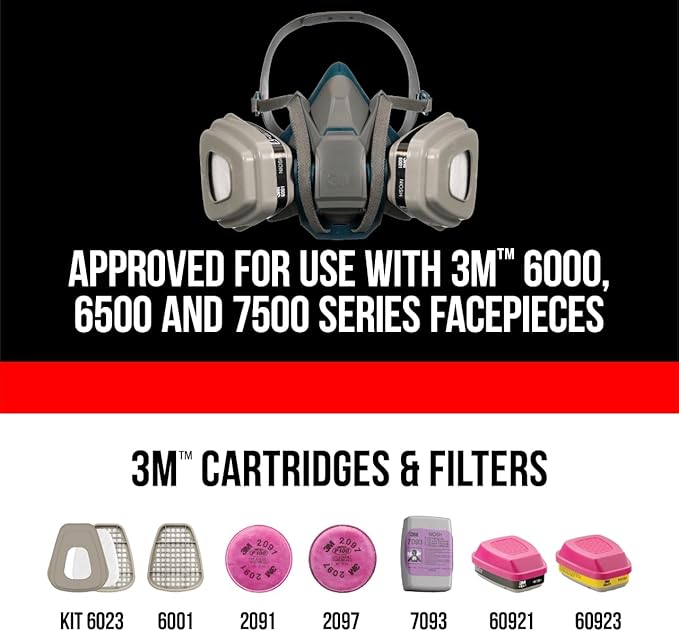 3M Performance P100 Particulate + Odor Filters, 2 Pairs, NIOSH-Approved, 99.97% Filtration Efficiency Against Solids & Liquid Aerosols, Use with 3M 6000, 6500 & 7500 Series (2097P2-DC), 3-Pack