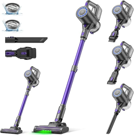 Suirviz Cordless Vacuum Cleaner, 40KPA/500W/35Mins, Powerful Suction with Green LED Dust Detection, Stick Vacuum Self-Standing, Lightweight Handheld Vacuum for Pet Hair, Carpet & Hard Floor, Purple