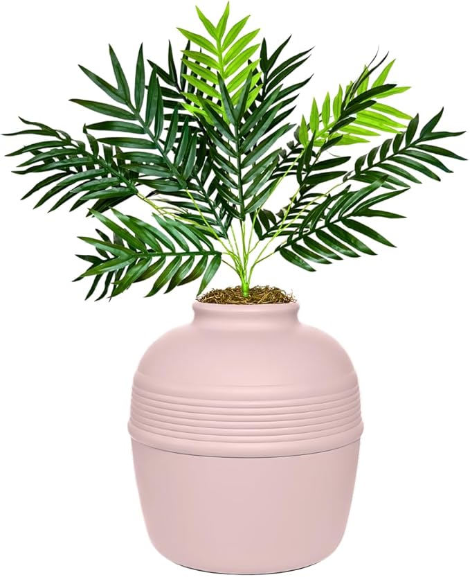 Good Pet Stuff Hidden Litter Box Planter, Decorative Cat Litter Enclosure with Carbon Filter & Faux Plant, Made in USA, Removable Liner, Odor Control, NEW Round Style, Essentials Kit, Blush Pink