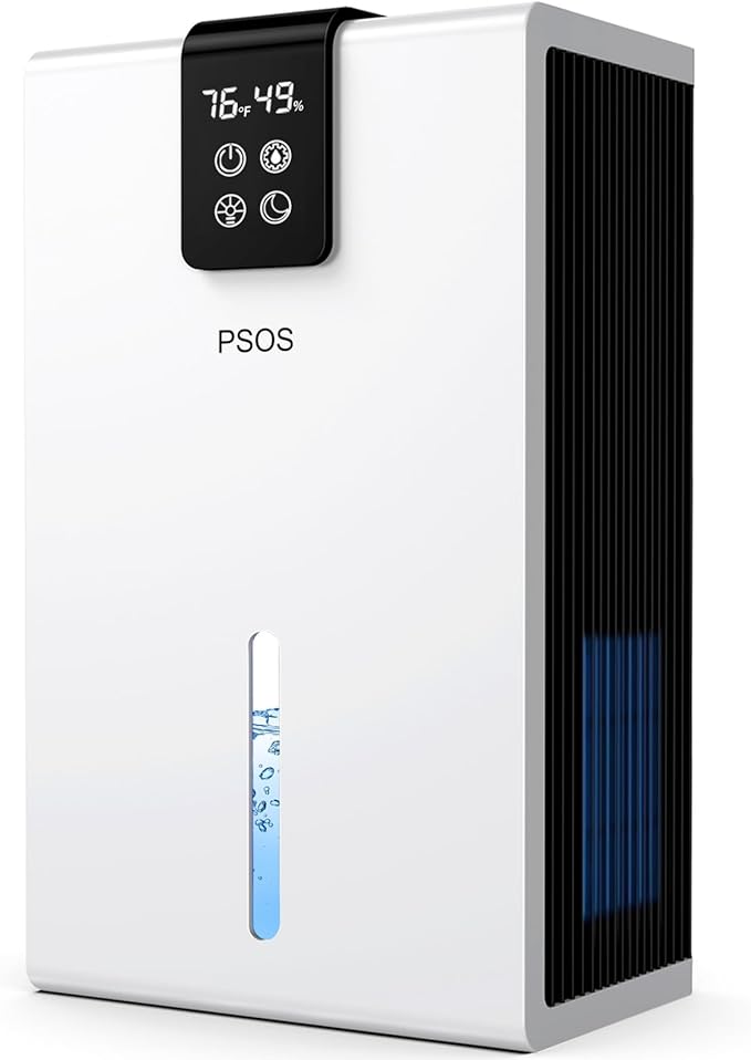 PSOS Dehumidifier, Dehumidifiers for Home, 98OZ Water Tank, (1000 sq.ft) Quiet Dehumidifier for Basement Bathroom Bedroom with Humidity Display, Relaxing 7 Color Ambient Light, Auto Shut Off(White)