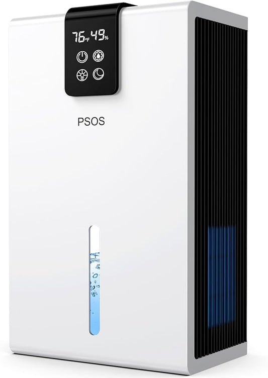 PSOS Dehumidifier, Dehumidifiers for Home, 98OZ Water Tank, (1000 sq.ft) Quiet Dehumidifier for Basement Bathroom Bedroom with Humidity Display, Relaxing 7 Color Ambient Light, Auto Shut Off(White)