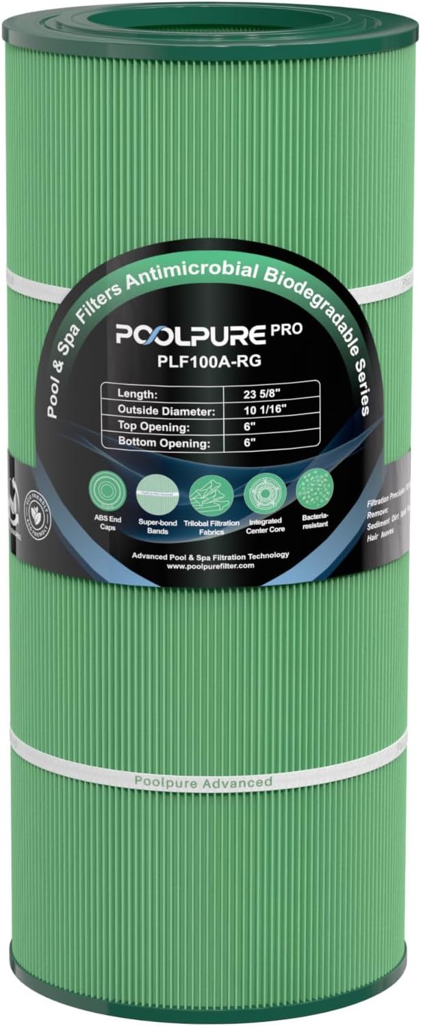 POOLPURE PAP100 Antimicrobial Pool Filter, Compatible with CCRP100, PAP100, Ultral-C3, Unicel C-9410, R173215, Filbur FC-0686, 59054200, 160316, 160354, L x OD:23 5/8" x 10 1/16"