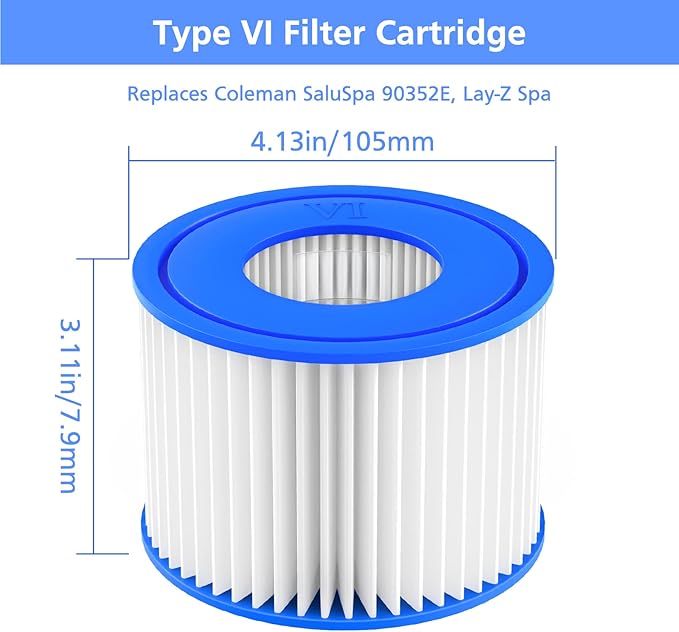 Hot Tub Filter Cartridge Size VI Compatible with Lay-Z-Spa, Coleman SaluSpa 90352E 58323, 6 Pack
