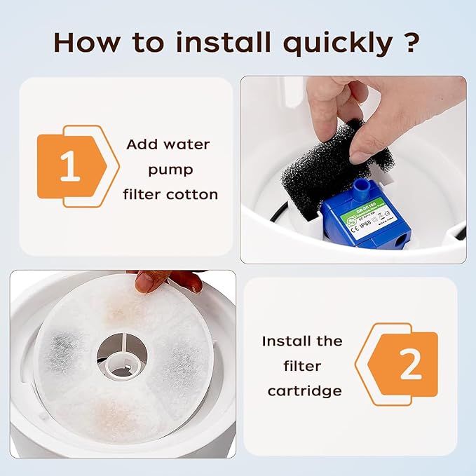 Cat Water Fountain Filter,Includes 8 Filter Cartridges and 4 Filter Sponges;Replacement Filters for Pet Water Dispensers;Compatible with 2.4L/84oz Round-Top Stainless Steel Automatic Cat Fountain
