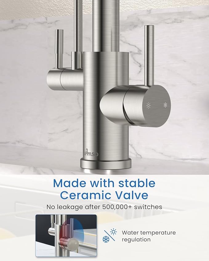 APPASO Kitchen Faucet with Drinking Water Faucet, 3 in 1 Pull Down Faucet with Purfied Water Faucet, 20 Inches High Arc Kitchen Water Filter Faucet, Brushed Nickel (Without Filtration Device)
