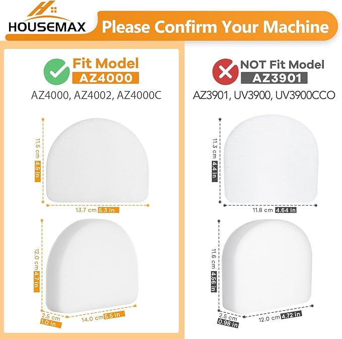 HOUSEMAX AZ4002 Filters for Shark Powerdetect Upright Vacuum Cleaner AZ4000 AZ4002 AZ4000C, 4 Foam & 4 Felt Replacement Filters Compare to Part #XFFKAZ4000