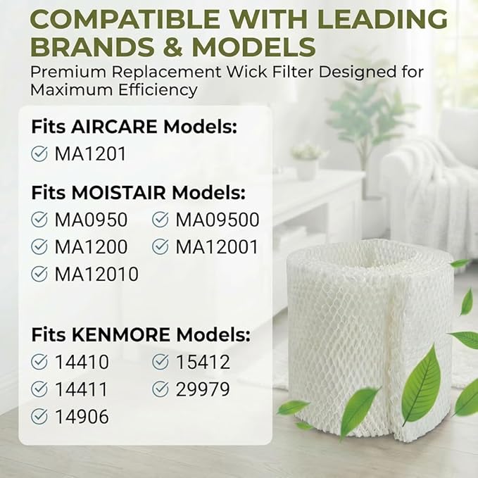 MAF1 Humidifier Filter Replacement Compatible with Aircare Essick Air MA1201 MoistAir MA0950 MA1200 MA1201 MA09500 and Kenmore 14906 14410 14411 15412 29979(2 Pack)