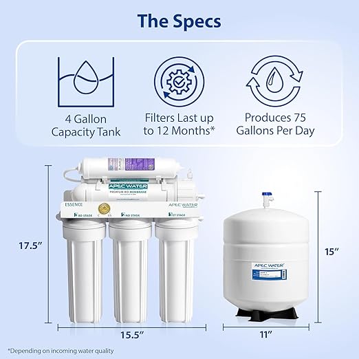 APEC Water Reverse Osmosis Water Filter System, WQA Certified, 6-Stage with Alkaline Mineral pH+ and Extra High Capacity Pre-Filter Set Stage 1-3, Ultra Safe Essence Series, 75 GPD