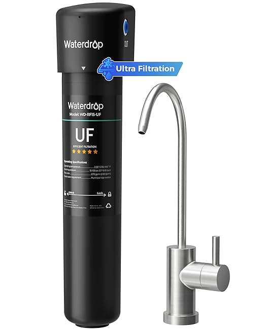 Waterdrop 15UB-UF 0.01 μm Ultra Filtration Under Sink Water Filter System, Reduces Lead, Chlorine, Bad Taste & Odor, with Dedicated Brushed Nickel Faucet, 2 Years