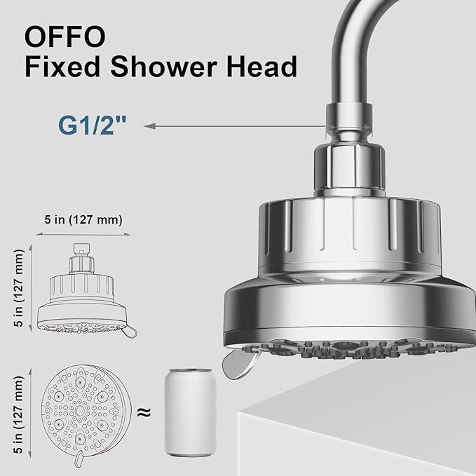 OFFO Filtered Shower Head, 20 Stage Shower Filter Head for Hard Water with Pause Mode, 9 Modes High Pressure Shower Head with Filter for Remove Chlorine and Harmful, Chrome