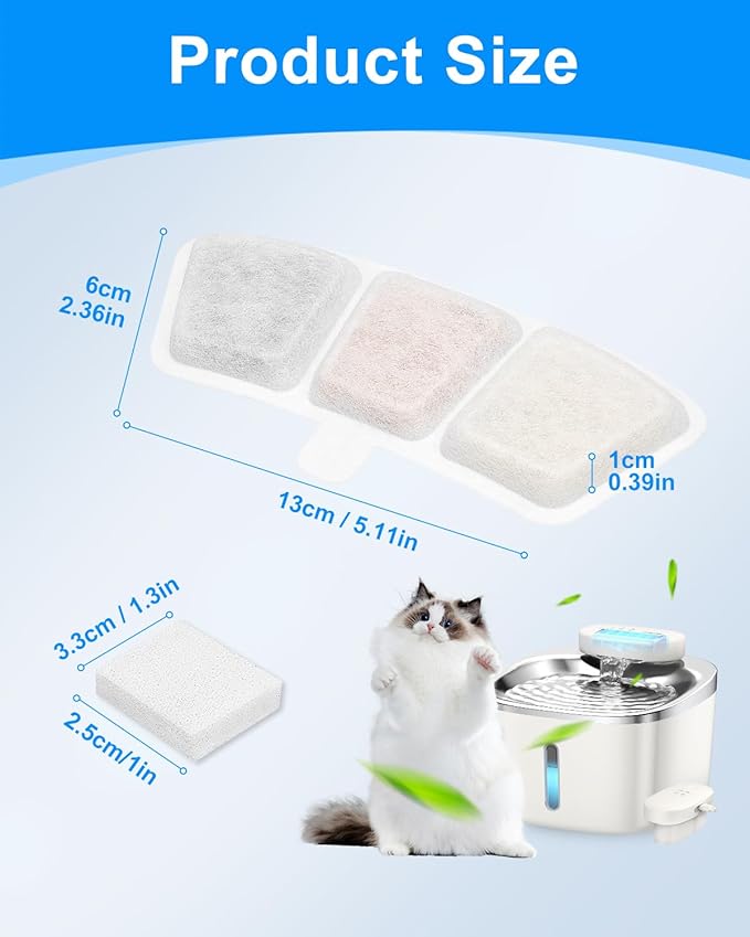 Cat Water Fountain Filter Compatible with oneisall PW03 & PW04 3.5L/118oz, Cat Fountain Filters Replacement Fit for oneisall, Multilayer Filters System, Keeping Pet Water Clean 12+12 Pack