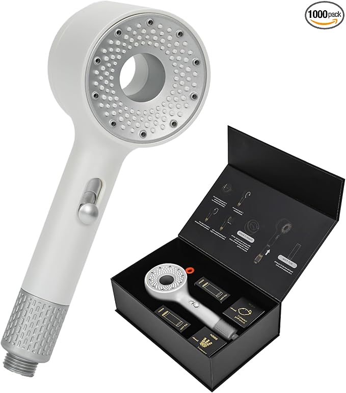 Multi-function filter handheld showerhead with built-in Vitamin C fragrance ring, featuring an NSF-certified filtration system, ideal for hard water environments.