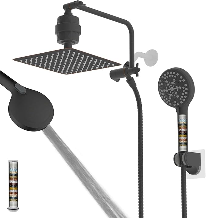 Filtered Shower Head, 10" High Pressure 10-Spray Handheld/Rainfall Shower Head Combo with 20 Stage Shower Filter, 11" Shower Extension Arm, 71" Hose, Shower Head Holder, Oil Rubbed Bronze