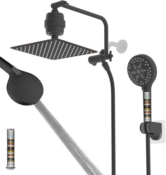 Filtered Shower Head, 10" High Pressure 10-Spray Handheld/Rainfall Shower Head Combo with 20 Stage Shower Filter, 11" Shower Extension Arm, 71" Hose, Shower Head Holder, Oil Rubbed Bronze