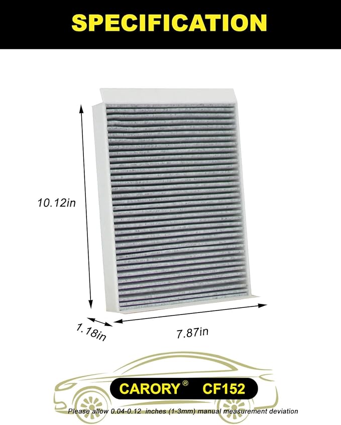 CARORY Cabin Air Filter w/Activated Carbon for Ford Mustang 2015 2016 2017 2018 2019 2020 2021 2022 2023 2024 2025 2026, FR3Z-19N619-A, CF12152, FP-78