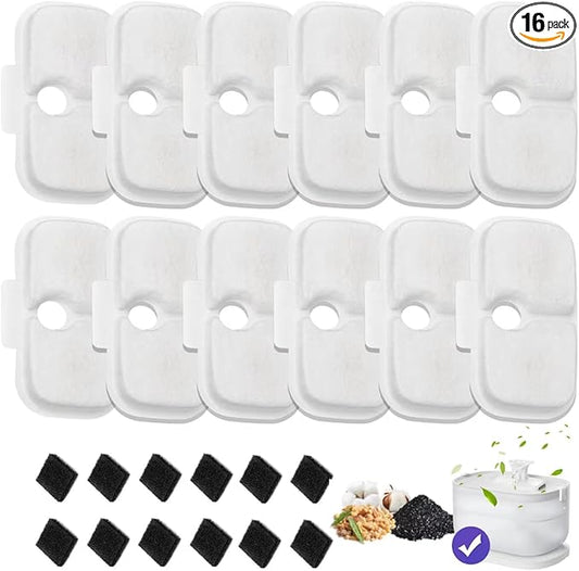 16 Cat Water Fountain Filter, Cat Water Fountain Filters Replacement for Petlibro Compatible with PLWF105, PLWF115, PLWF005 (16)