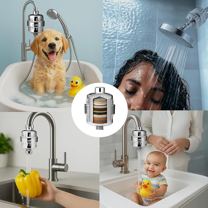 COLSEN Shower Filter Replacement cartridge – Universal Bath Water softener for tub 15 stage filtration system handheld purifier for hard water, removes fluoride vitamin c improves nails & hair (4Pack)