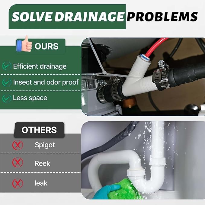 Dishwasher Drain Hose Adapter Kit - With 3/8-inch Quick Connect Fitting for a Water Filter and 7/8-inch Fitting for a Dishwasher – No Drilling Required, Compatible with WP164020