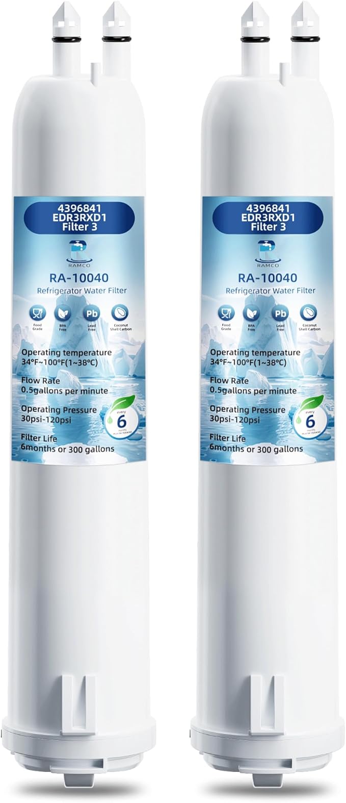 4396841 edr3rxd1 Water Filter Replacement for Filter, Compatible with 3, 9030, 460-9083, 9083, 4396841, 4396710 Double-Pack