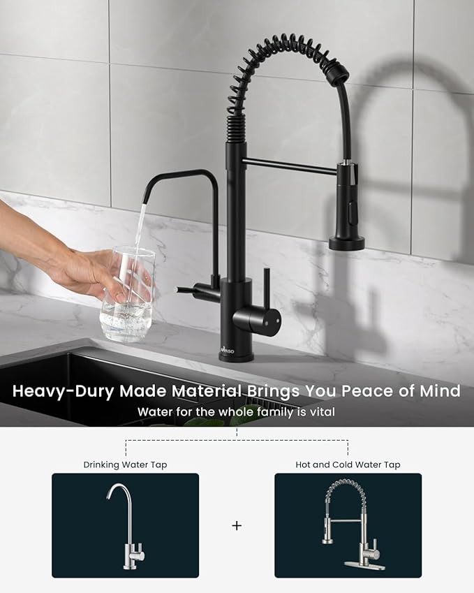 APPASO Black Kitchen Faucet with Drinking Water Faucet, 3 in 1 Pull Down Lead-Free Faucet with Purfied Water Faucet, Single-Handle Kitchen Water Filter Faucet, Matte Black (Without Filtration Device)